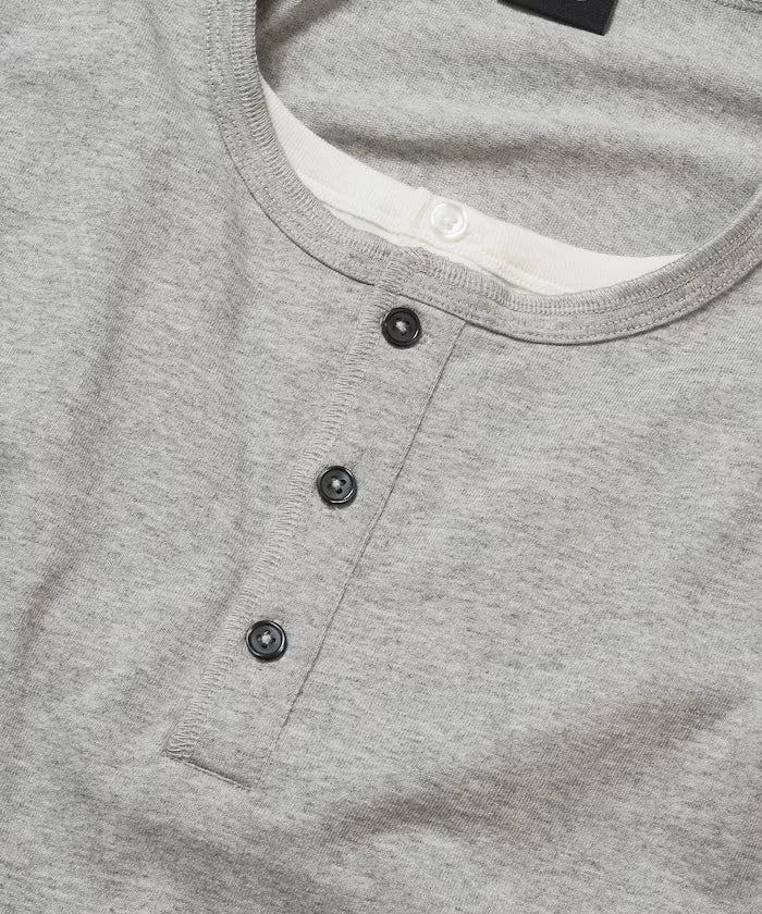 Fake Layered Henry Neck Cut-and-sew Short Sleeve T-shirt [Limited Edition]