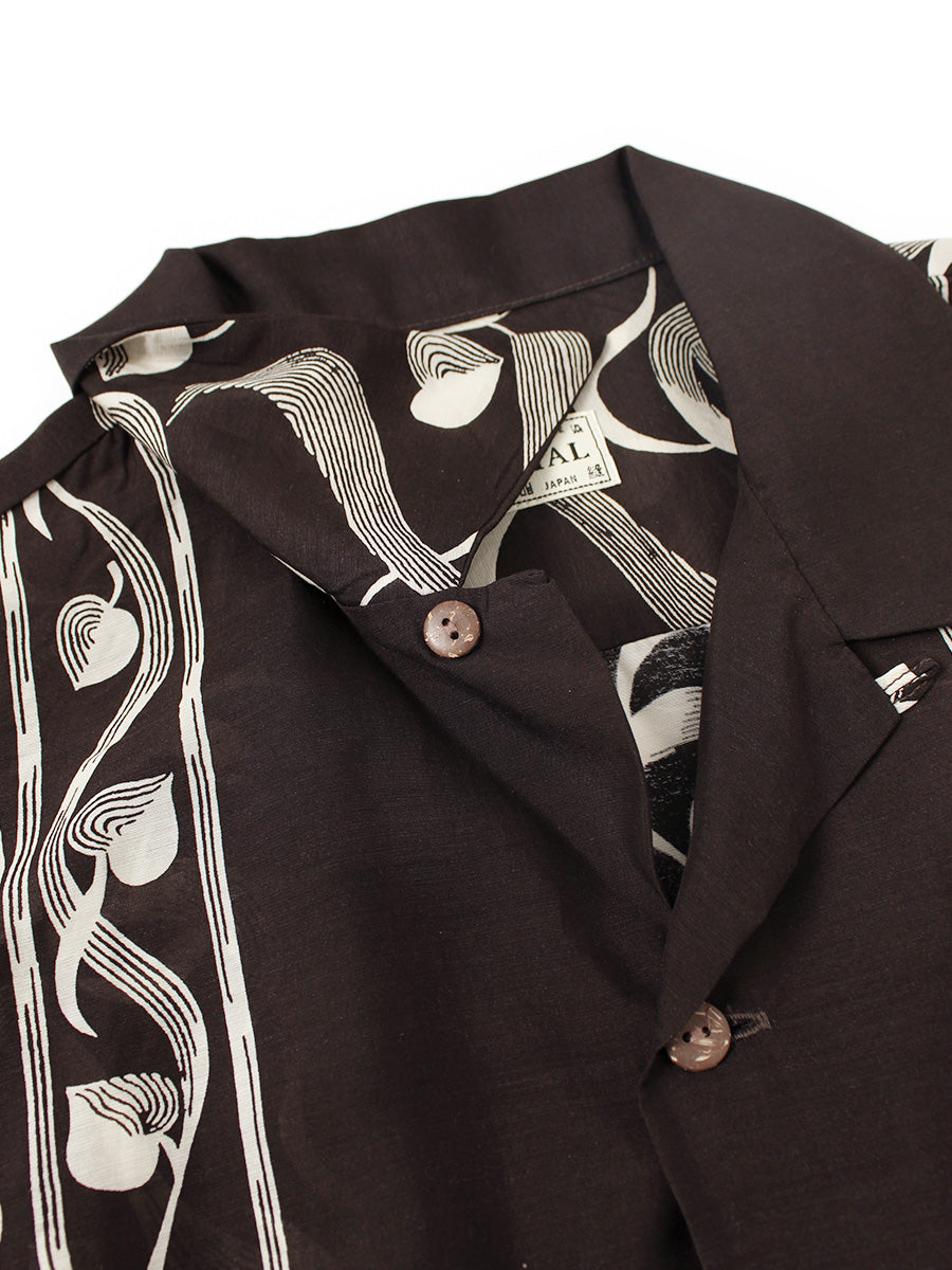 Silk rayon okra pattern short-sleeve open-collar shirt