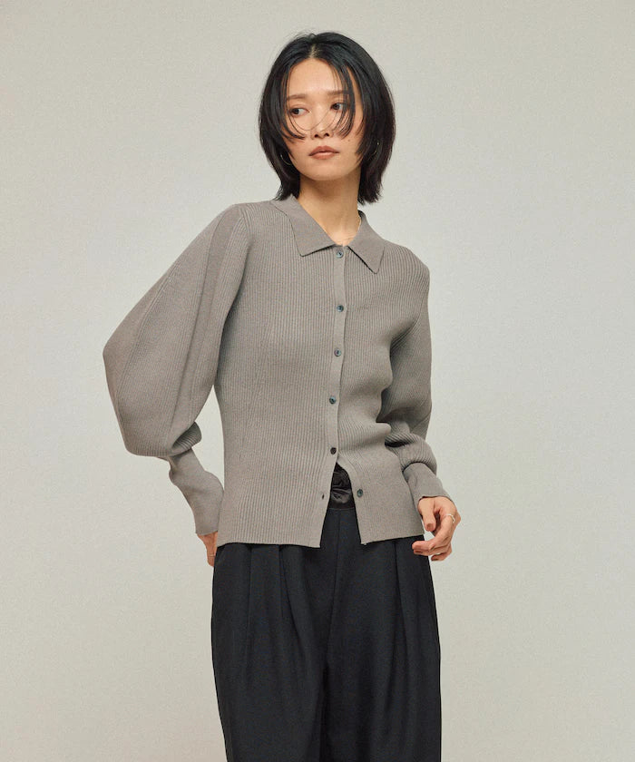 Functional material silk blend knit polo volume sleeve knit cardigan / anti-pill / machine washable