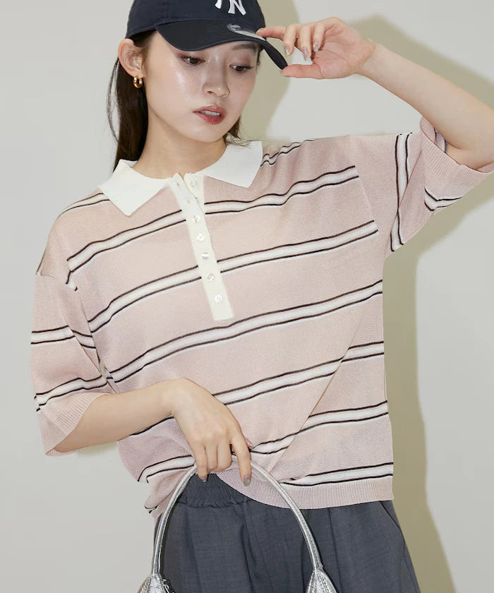 Sheer Border Short Sleeve Polo Summer Knit Limited Release