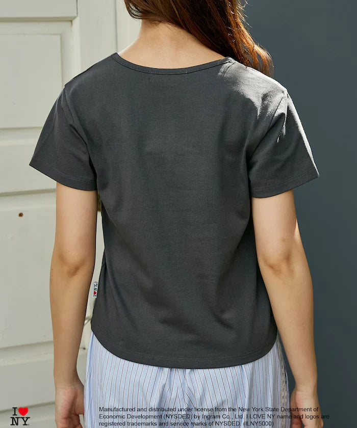 I LOVE NY Floral Pattern Layered Style Henley Neck T-Shirt Limited Edition