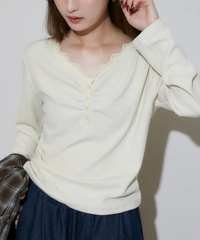 Henley Neck Lace Long Sleeve T Limited Edition