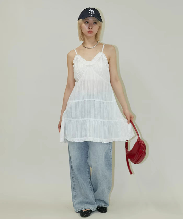 India Cotton Ruffle Tiered Camisole Mini Dress Limited Edition