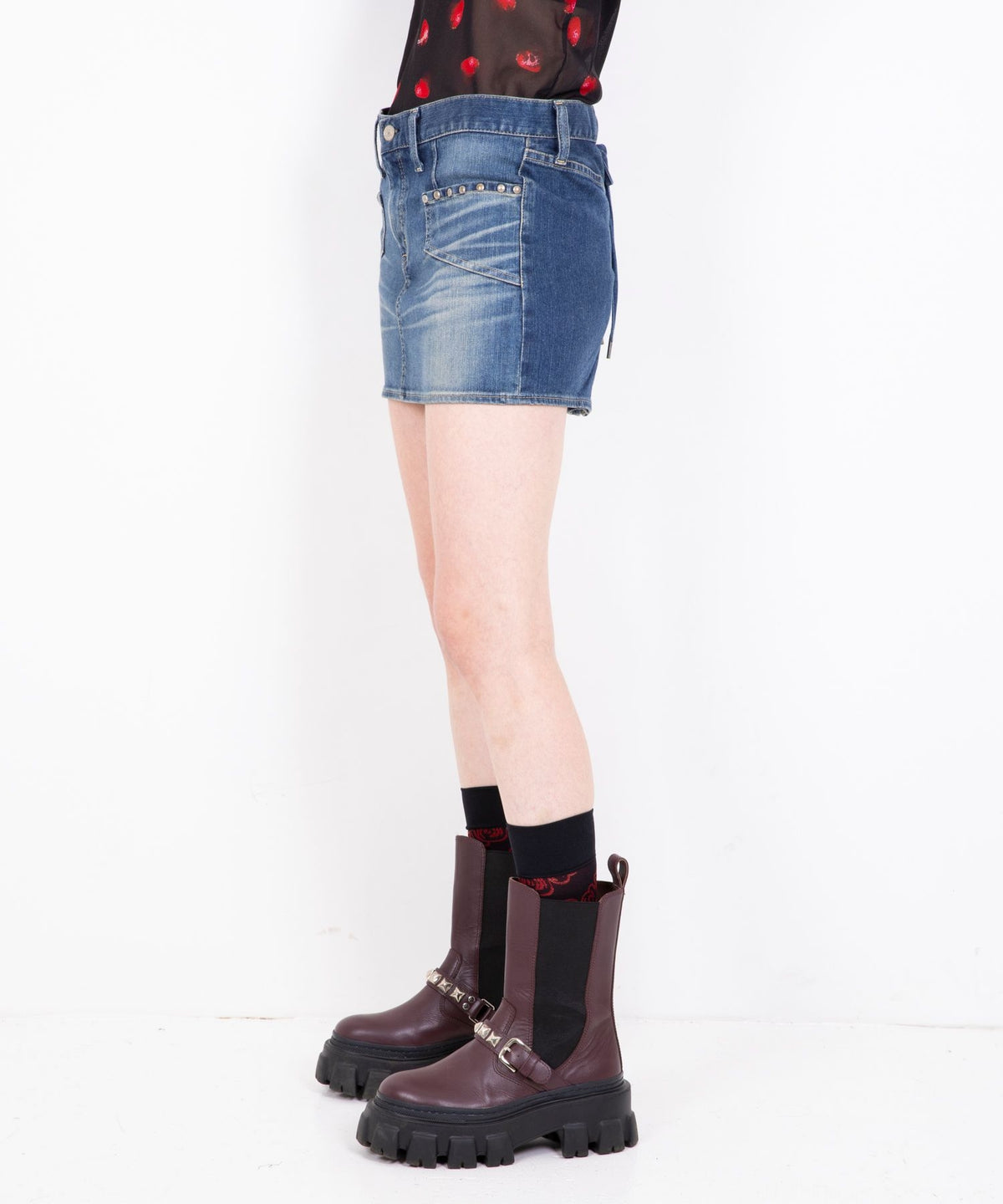 Back Lace-Up Micro Mini Denim Skirt