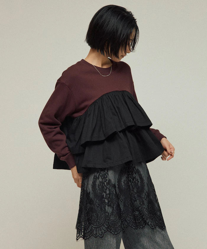 Organic Cotton Docking Frill Sweat / Relaxed Fit / Backed Sweat