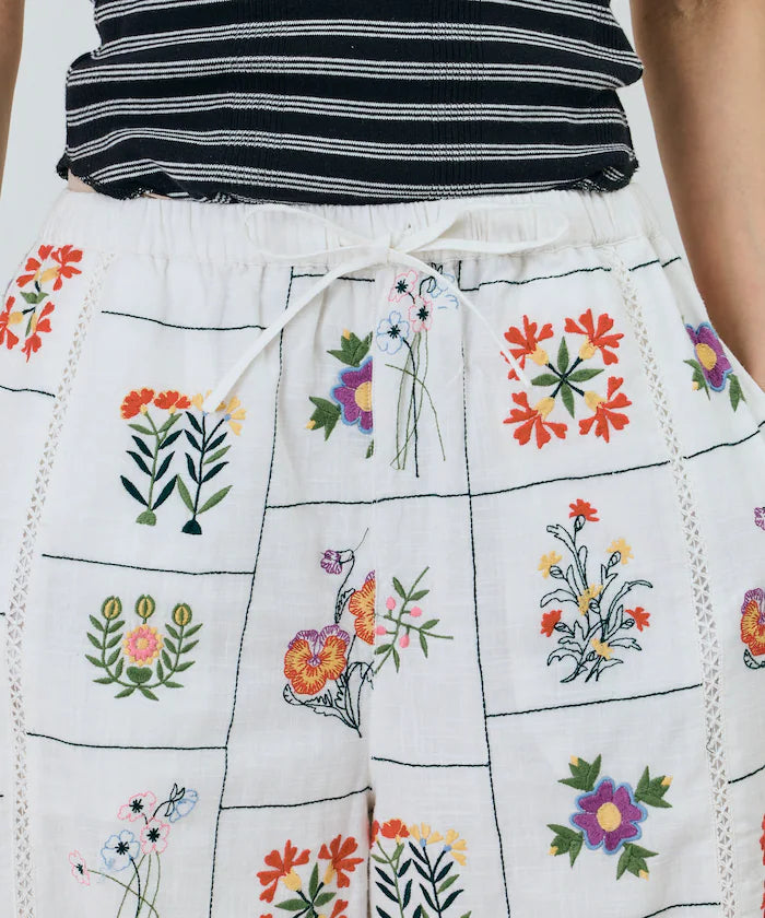 Patchwork Floral Embroidery Pants