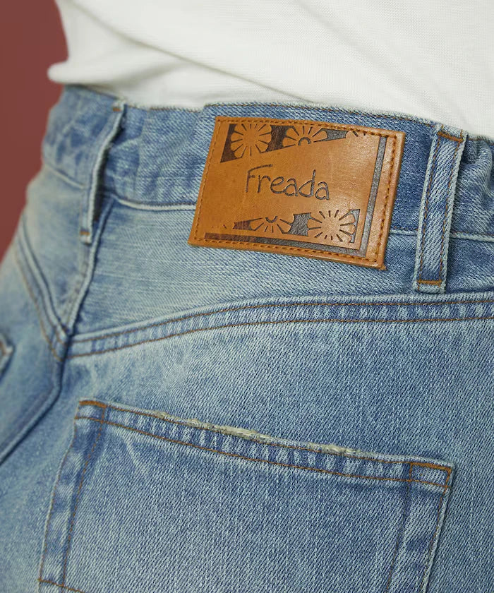 Flower Embroidery Wide Denim