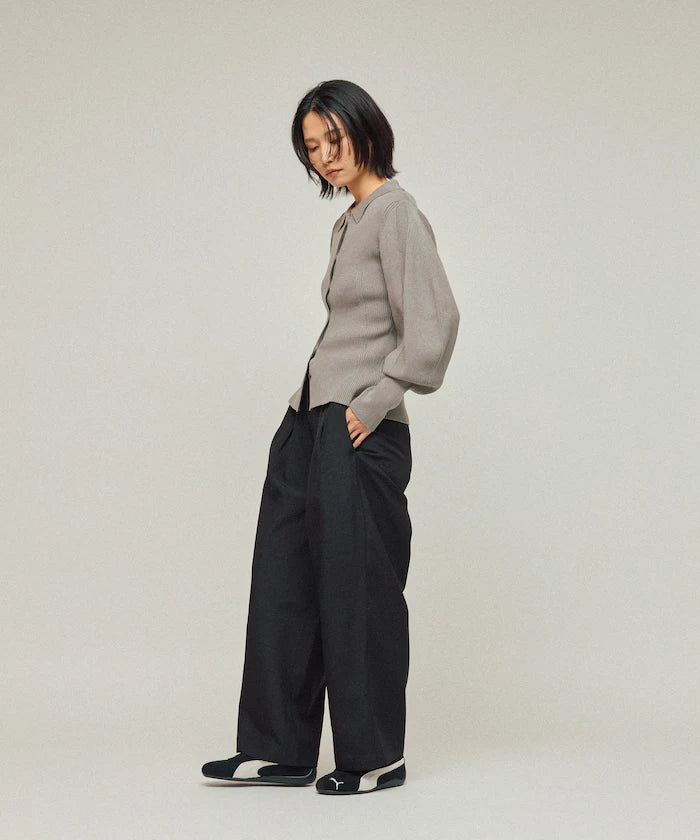 Functional material silk blend knit polo volume sleeve knit cardigan / anti-pill / machine washable