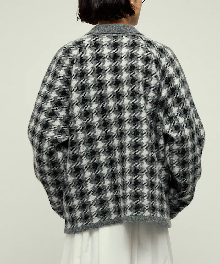 Wool Blend Gancube Check Knit Zip Blouson