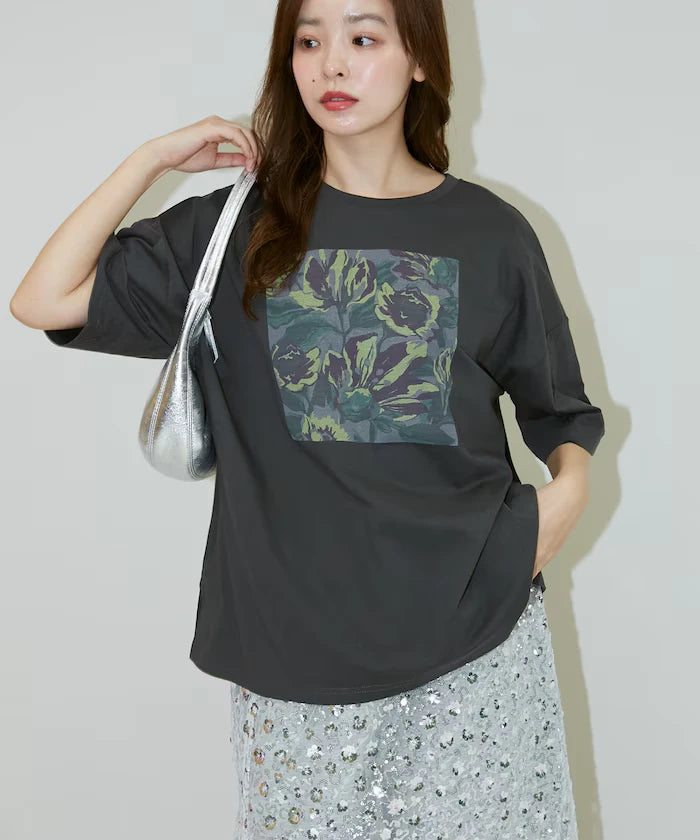 Flower Nuance Art Box Print Big Silhouette T-Shirt Limited Release