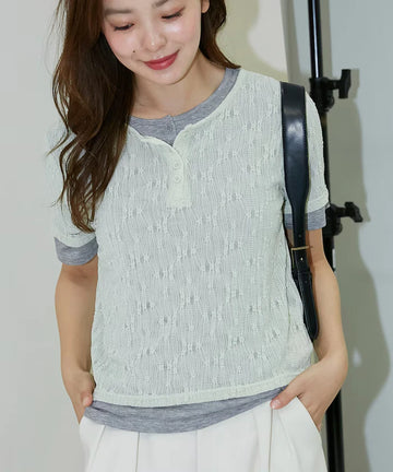 <Set Item> Cut x Jacquard Henry Neck T-Shirt Limited Edition