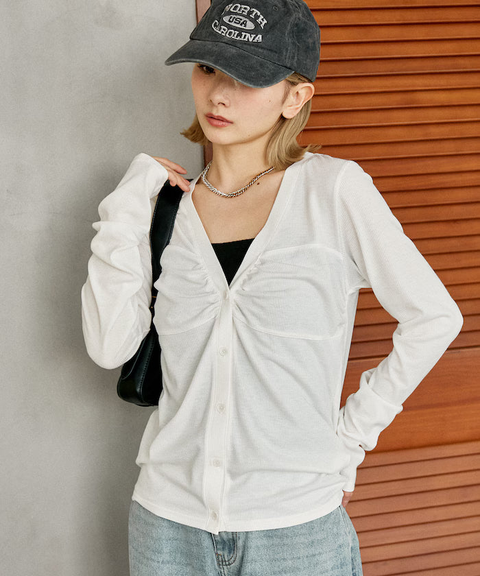 Layered-style V-neck cardigan limited edition