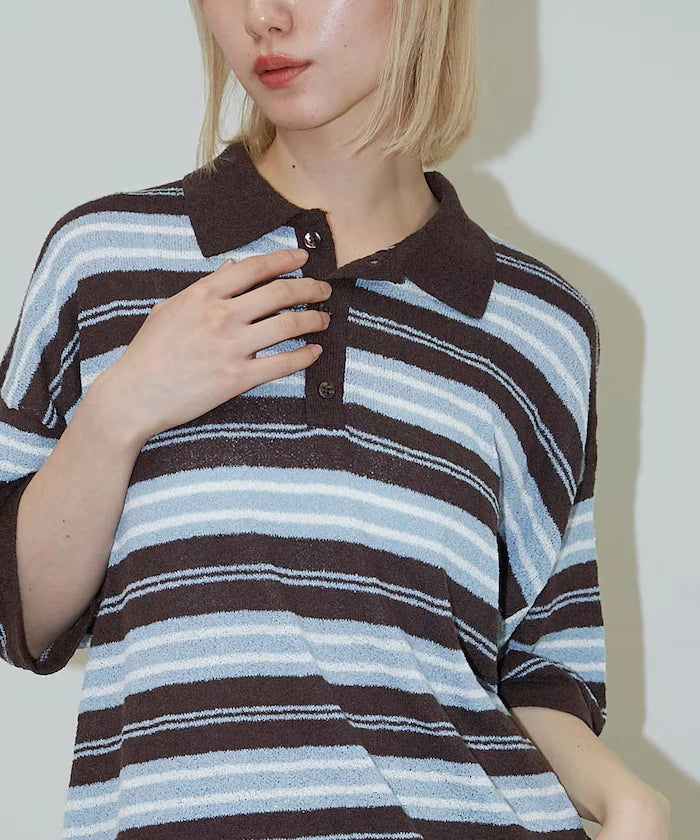 LOVE POP STUDIO Border Knit Polo Shirt Limited Edition