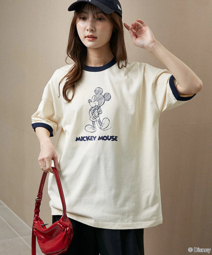 <Functional Material>Mickey Mouse/Sketch Ringer T-Shirt Limited Edition