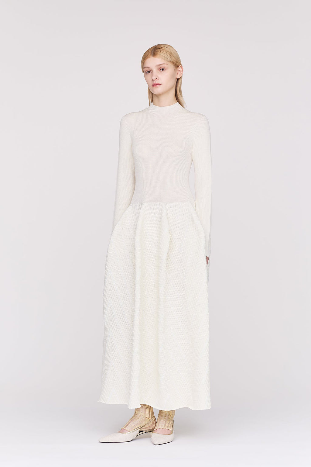 POTTERY HERRINGBONE LONG SLEEVE DRESS