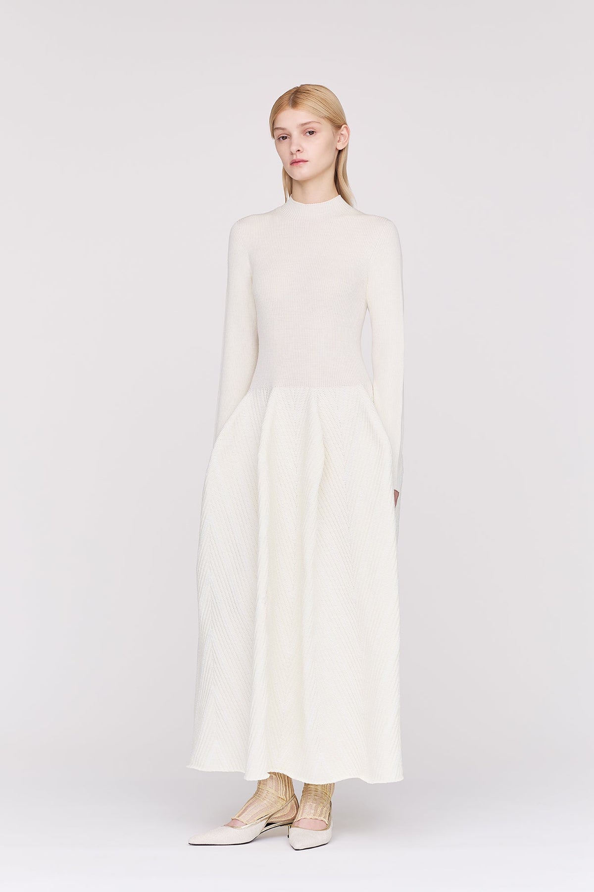 POTTERY HERRINGBONE LONG SLEEVE DRESS