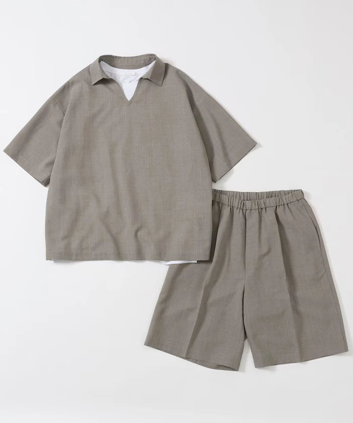 Functional Fabric Pullover Short Sleeve Shirt Set 3-piece Set / Washable / UV Cut / Quick Dry / Cool Touch