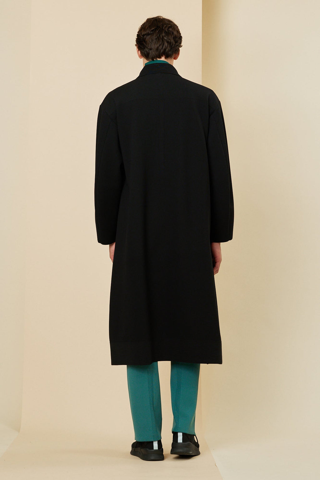 MESH STAND FALL COLLAR LONG COAT