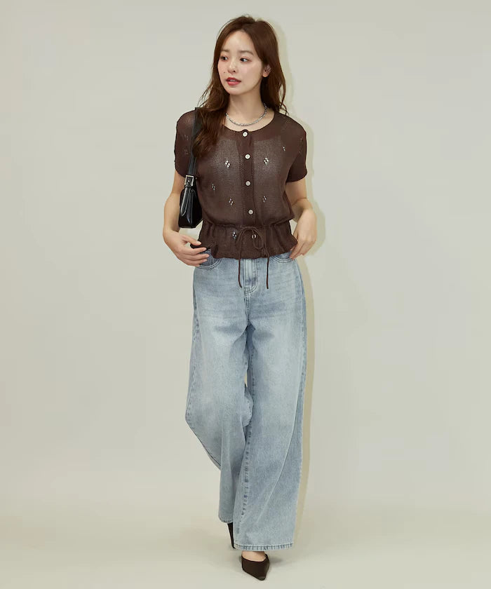 Linen Touch Eyelet Knit Cardigan Limited Edition