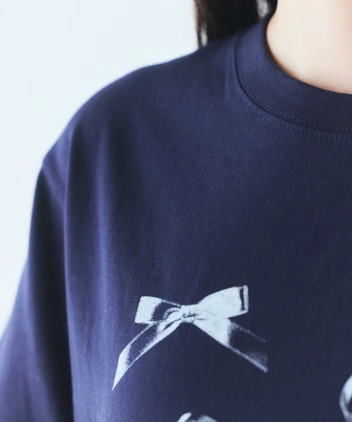 Comfortable Ribbon Print Crew Neck T-shirt