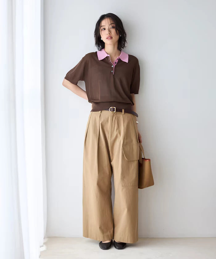 Relaxed Fit Color Design Polo Knit / Bicolor / Multi Stripe