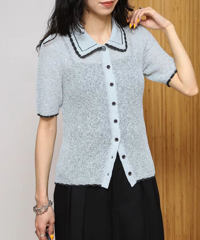 Color Embroidered Polo Collar Cardigan [Limited Edition]