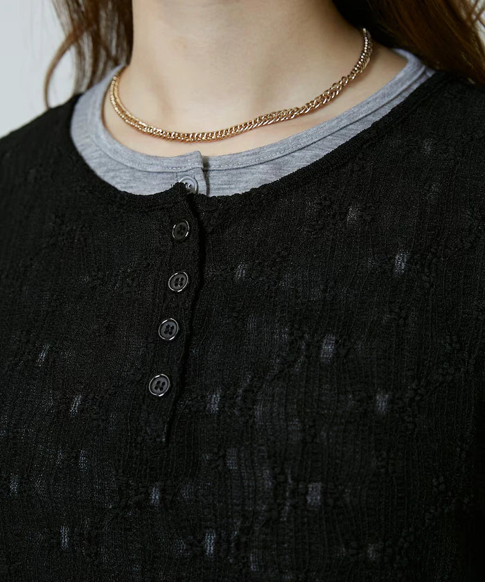 <Set Item> Cut x Jacquard Henry Neck T-Shirt Limited Edition