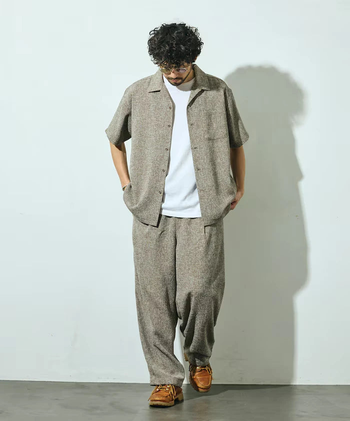 Dry Touch Summer Tweed Short Sleeve Open Collar Shirt