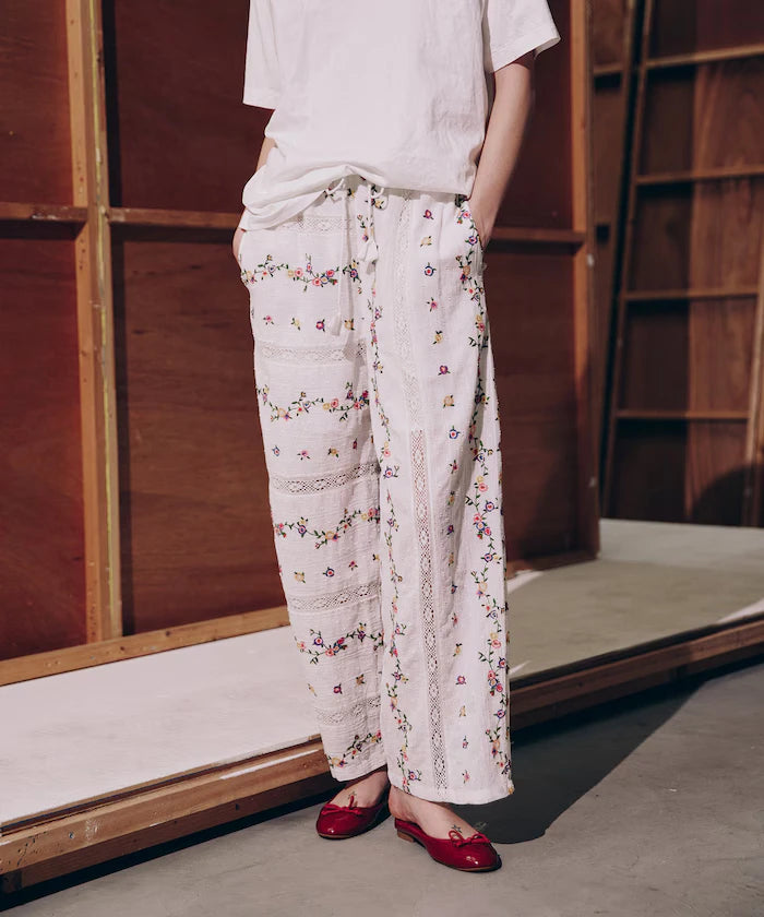 Dobby Floral Embroidery x Lace Pants