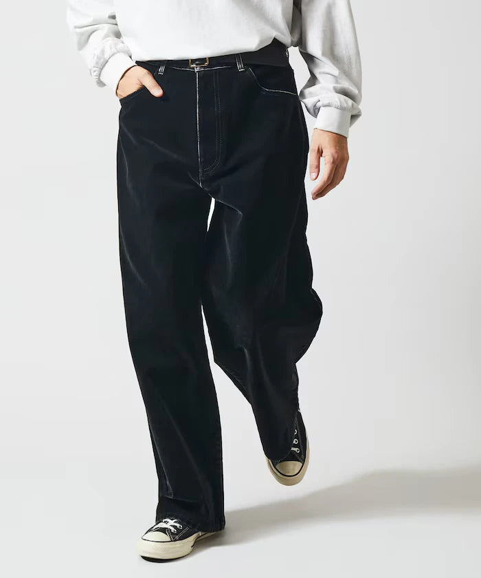Flocked Denim Contrast Wide Straight Pants