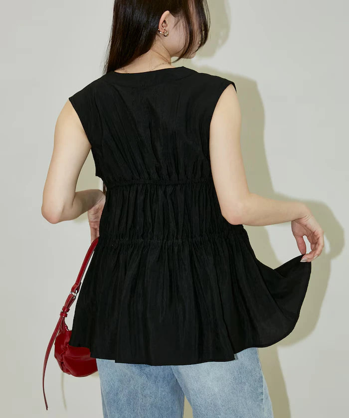 Sheer Broad Sleeveless Gathered Shift Blouse Limited Edition