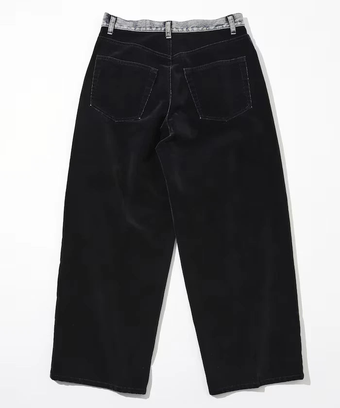 Flocked Denim Contrast Wide Straight Pants