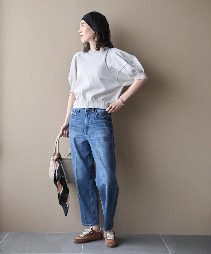 Japan Made Whole Garment Puff Sleeve Top