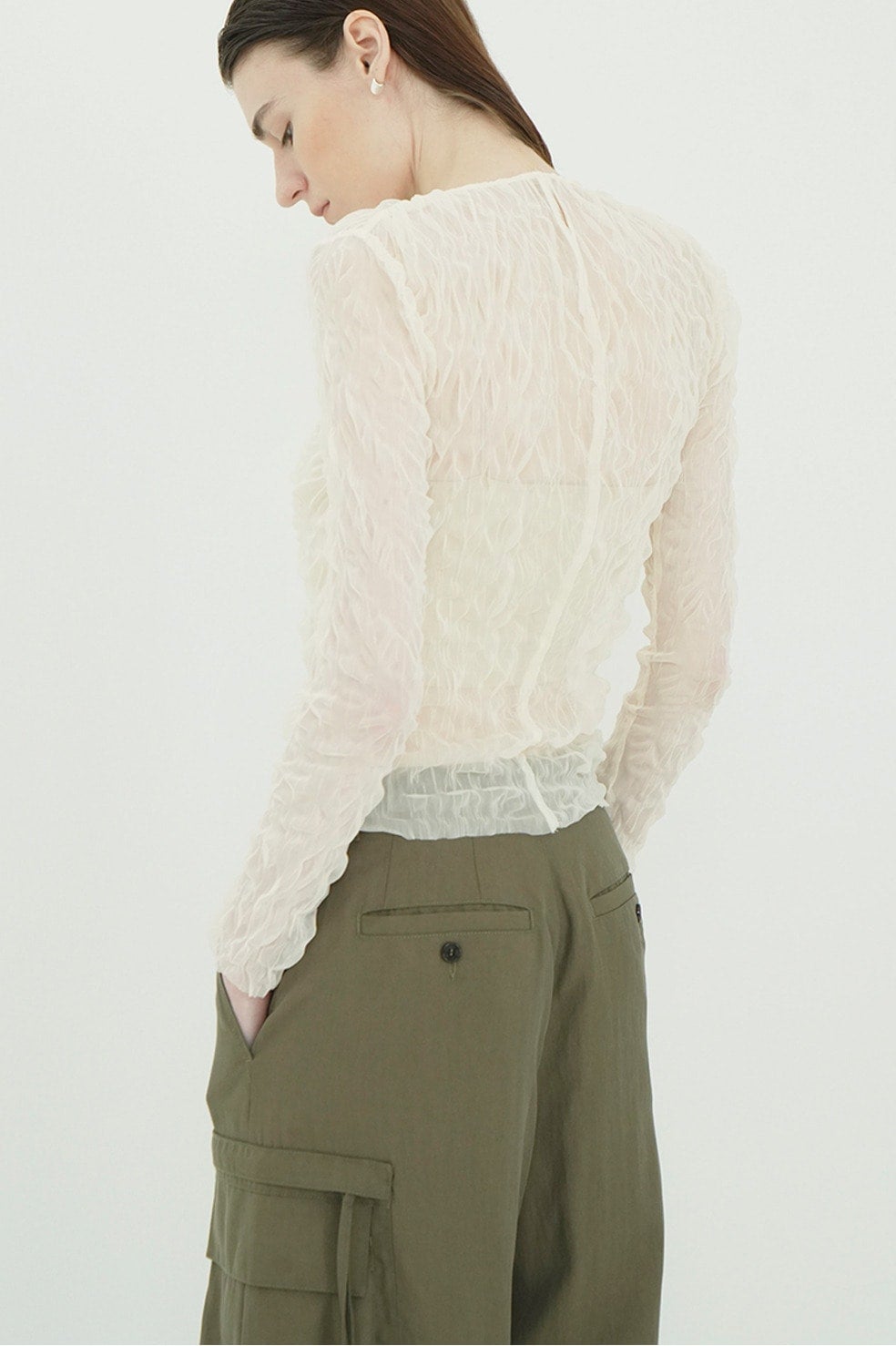 CRINKLED PLEAT SHEER TULLE TOPS