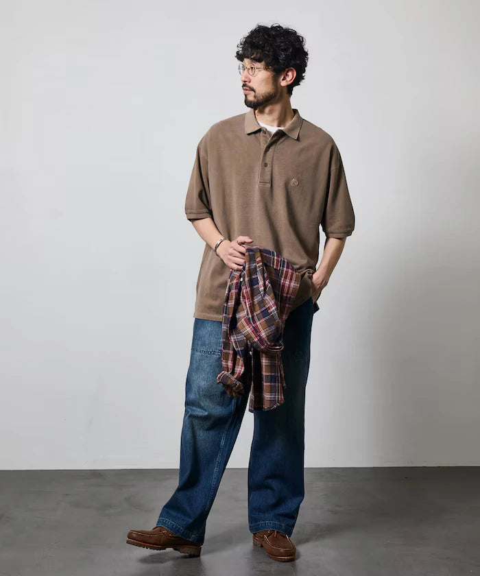 Big Silhouette Vintage Process One Point Embroidery Short Sleeve Polo Shirt