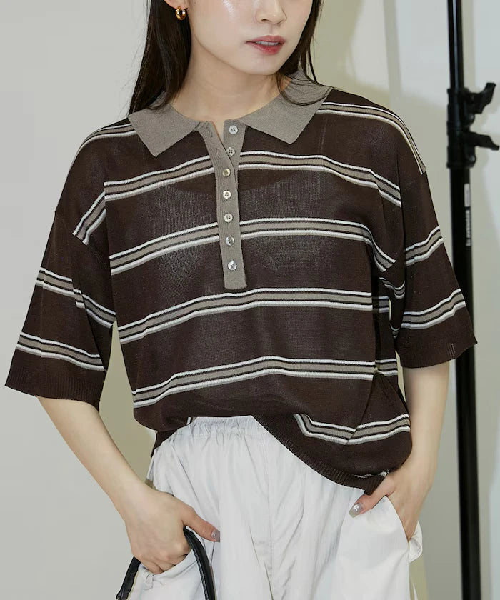 Sheer Border Short Sleeve Polo Summer Knit Limited Release
