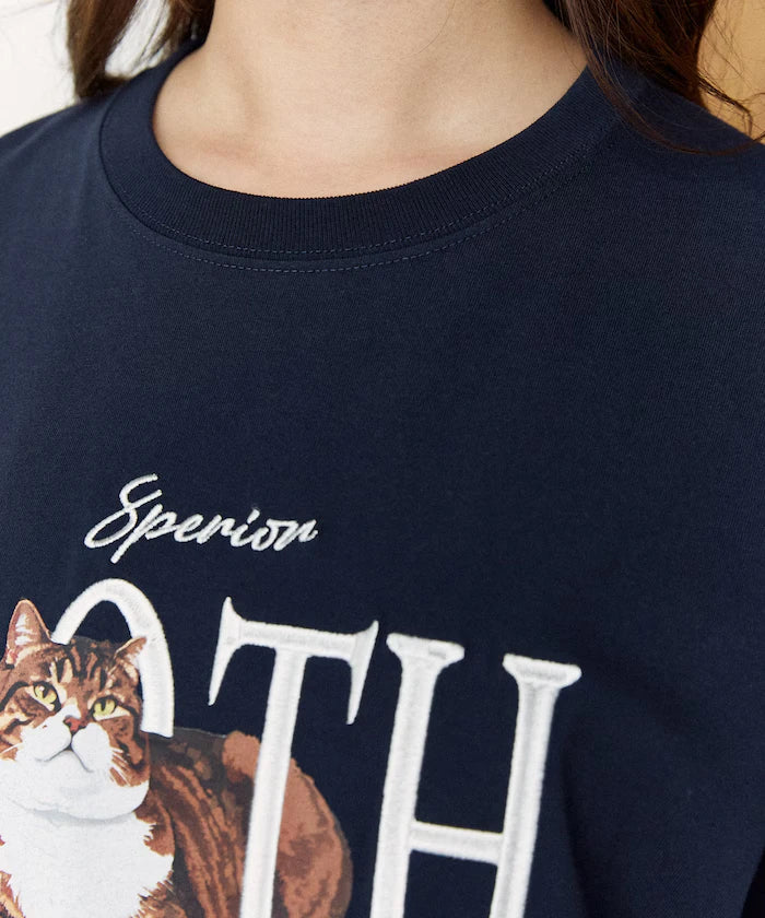 <Functional Material> SLOTH Embroidered Cat T-Shirt Limited Edition