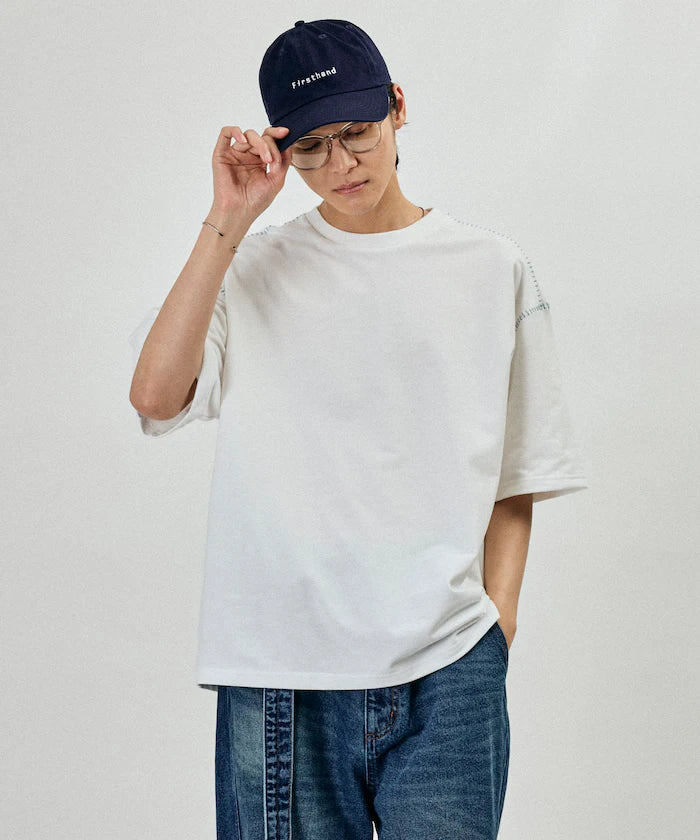 Box Silhouette Contrast Ladder Stitch Crew Neck T-Shirt