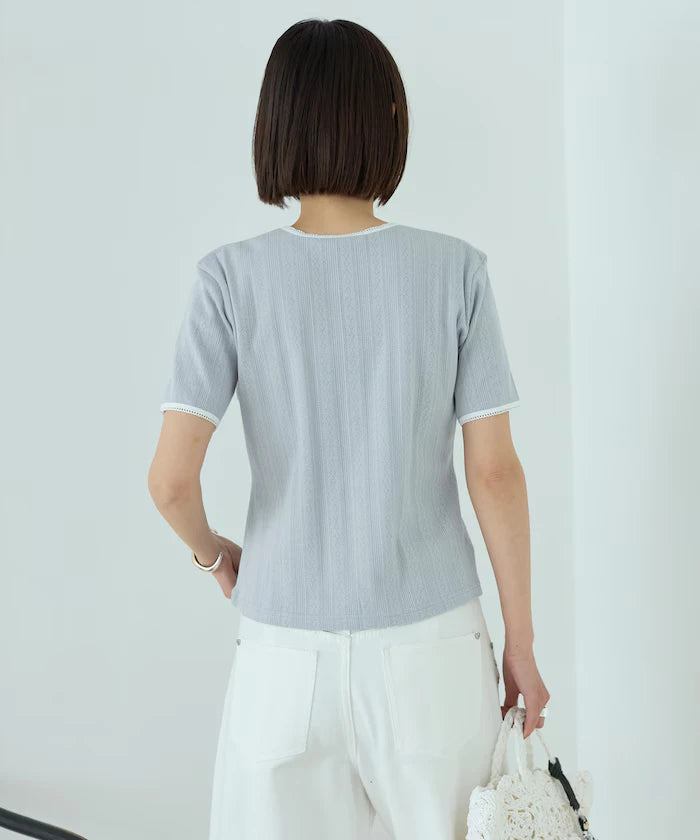 Henry Neck Knitted Lace T-Shirt