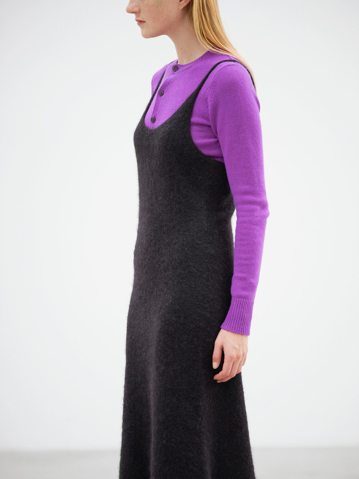 GARMENT-DYED BABY ALPACA FUR KNIT DRESS