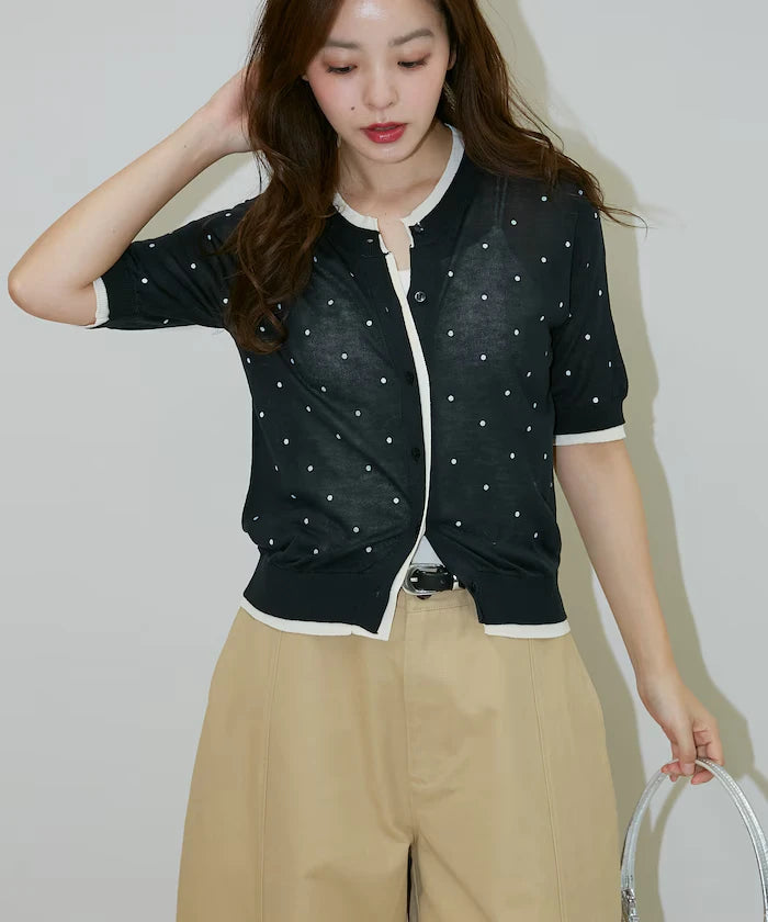 Dot Pattern Layered Short Sleeve Knit Cardigan Limited Release