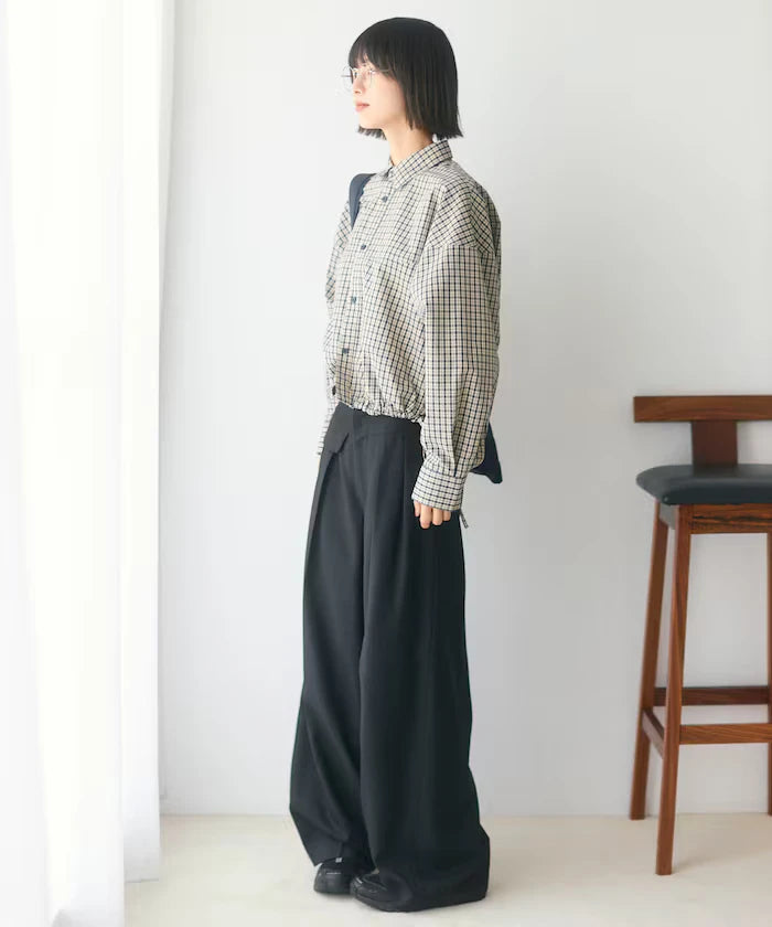 Hem Code Switch Short Length Long Sleeve Shirt