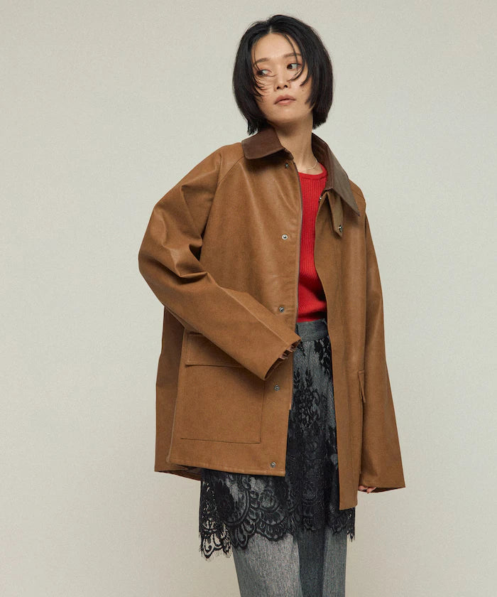 Oversized leatherette blouson / Mixed material switching