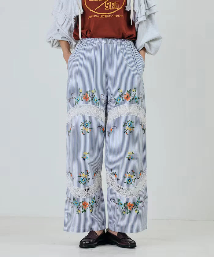India Flower Cross Embroidery Lace Pants