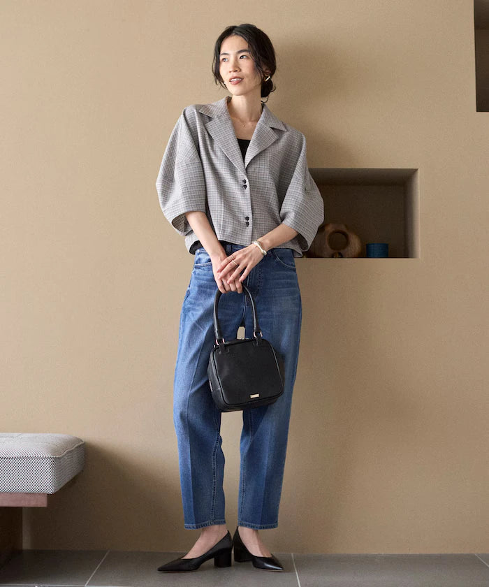 Collar Check Balloon Sleeve Shirt / Compatible with Setup