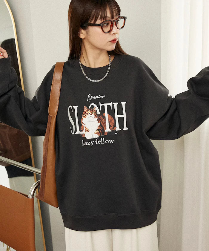 SLOTH Cat Fleece Lined Sweatshirt Limited Edition