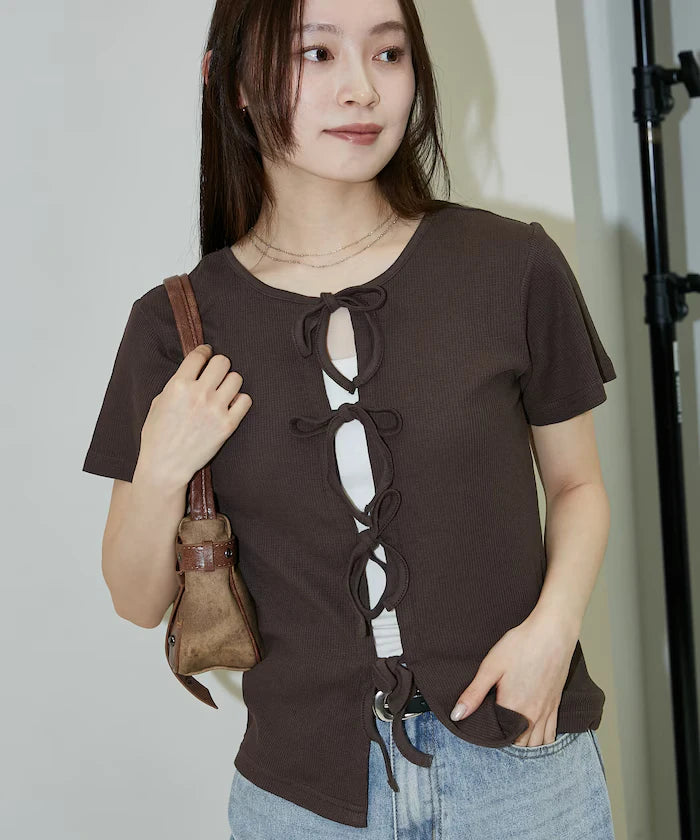 Light Waffle 2WAY Ribbon Cardigan Limited Edition