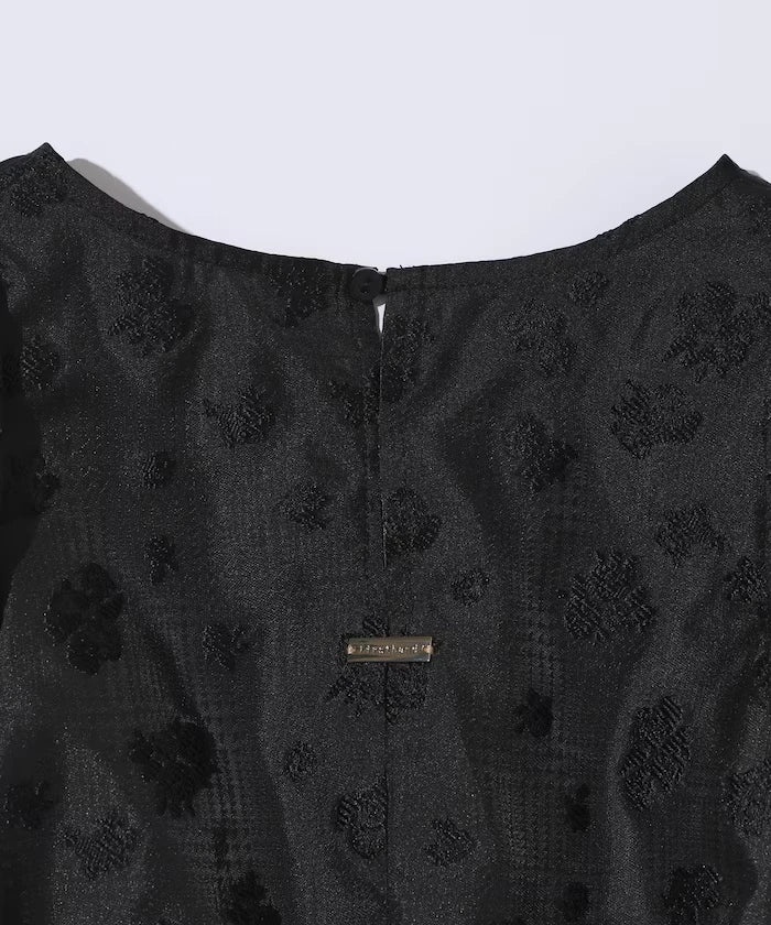 Flower Sheer Jacquard Volume Sleeve Peplum Blouse / 5 Minutes Sleeve