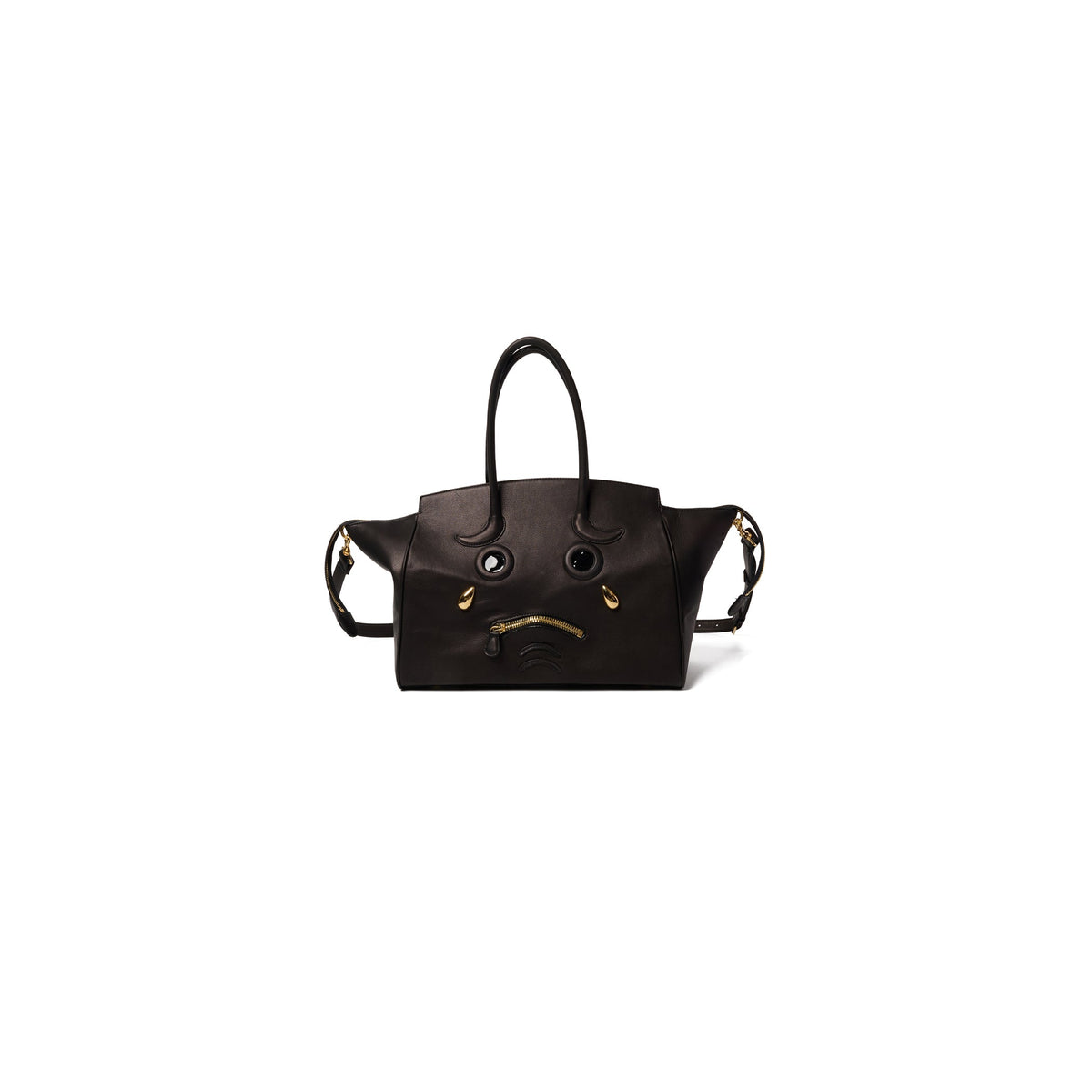 PLEADING EMOJI LEATHER BAG : BLACK