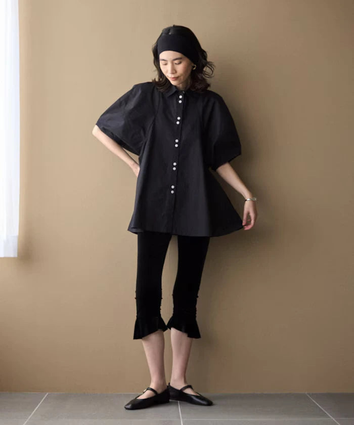 Switching Design Balloon Sleeve Shirt / 5-Minute Sleeve Blouse [Limited Edition]